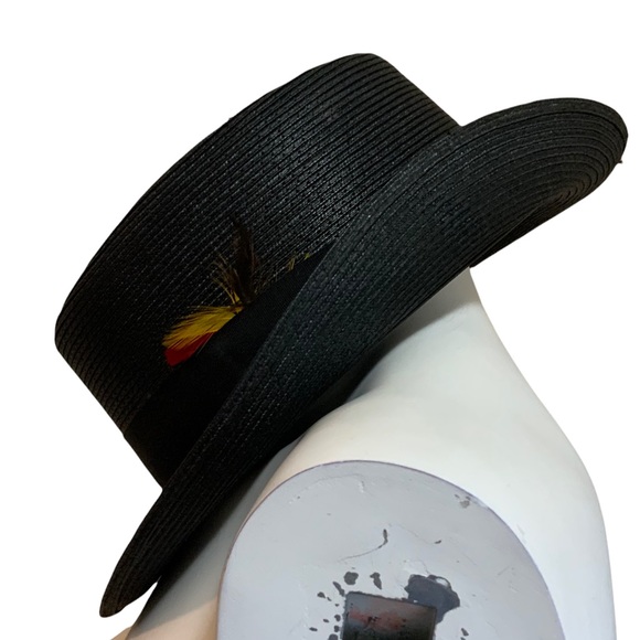 Milan Men’s Fedora Black Straw Hat Feather Meyer the Hatter New Orleans  size 7 - Picture 9 of 14